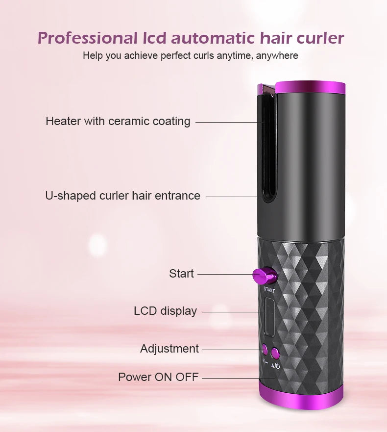 Automatic Hair Curler – 3 Color Options, USB Charging, Wireless Rotating Curling Iron, Anti-Scalding