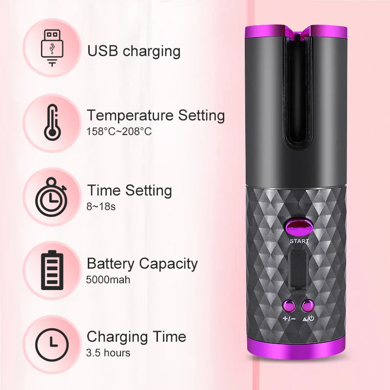 Automatic Hair Curler – 3 Color Options, USB Charging, Wireless Rotating Curling Iron, Anti-Scalding