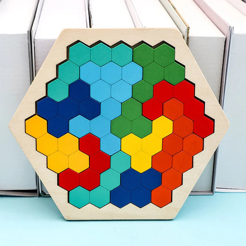 Montessori Wooden 3D Jigsaw Puzzle – Tangram Math & Shape Matching Educational Toys for Kids