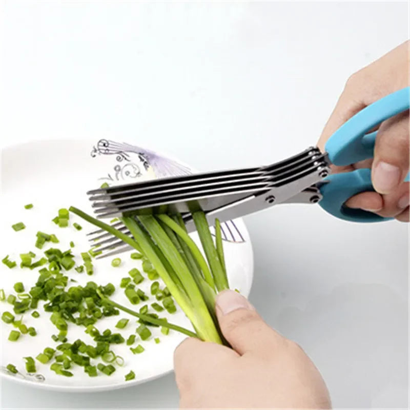 Multi-functional Stainless Steel Kitchen Scissors – 3/5 Layer Pepper, Scallion, and Laver Cutter Cooking Tool