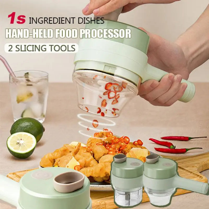 4-in-1 Handheld Electric Vegetable Cutter – Wireless Garlic, Onion, and Vegetable Slicer & Mincer