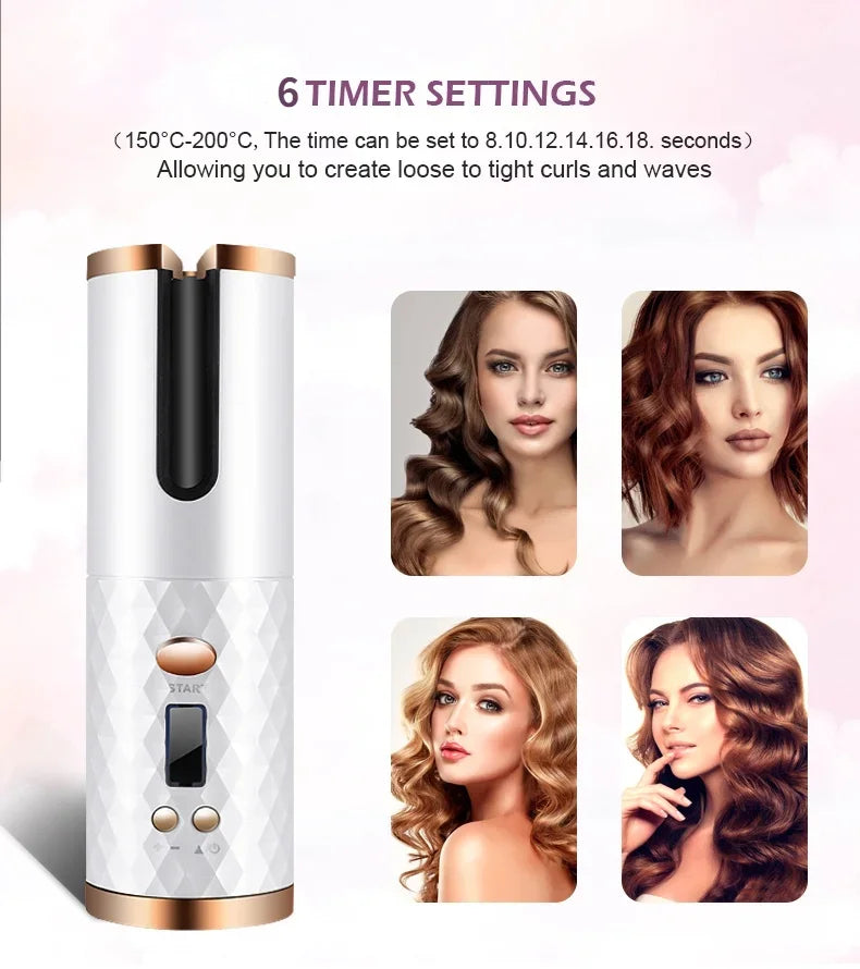 Automatic Hair Curler – 3 Color Options, USB Charging, Wireless Rotating Curling Iron, Anti-Scalding