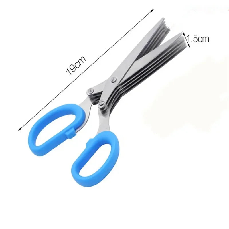 Multi-functional Stainless Steel Kitchen Scissors – 3/5 Layer Pepper, Scallion, and Laver Cutter Cooking Tool