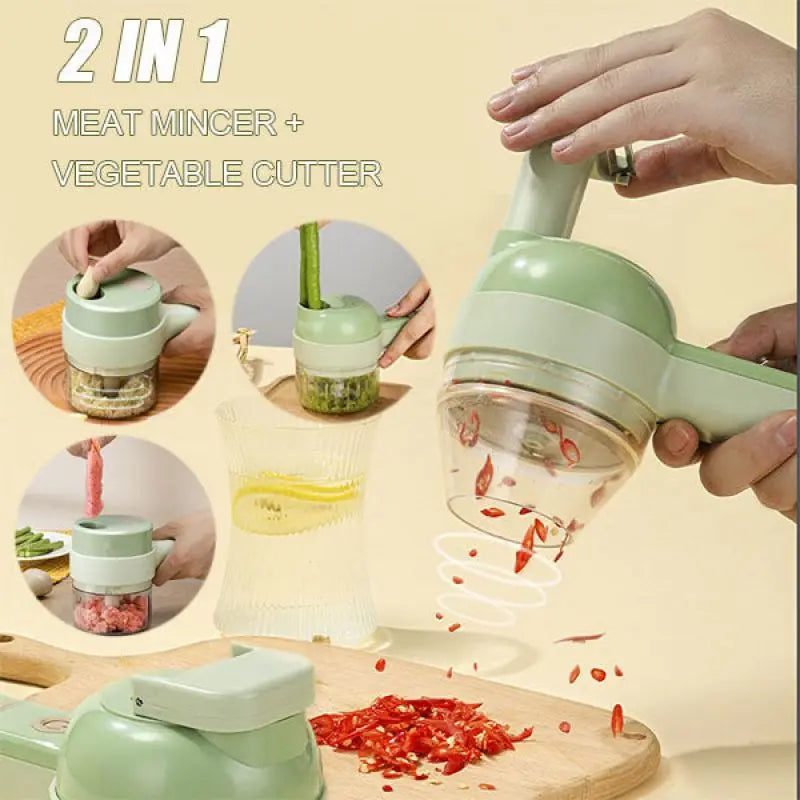 4-in-1 Handheld Electric Vegetable Cutter – Wireless Garlic, Onion, and Vegetable Slicer & Mincer