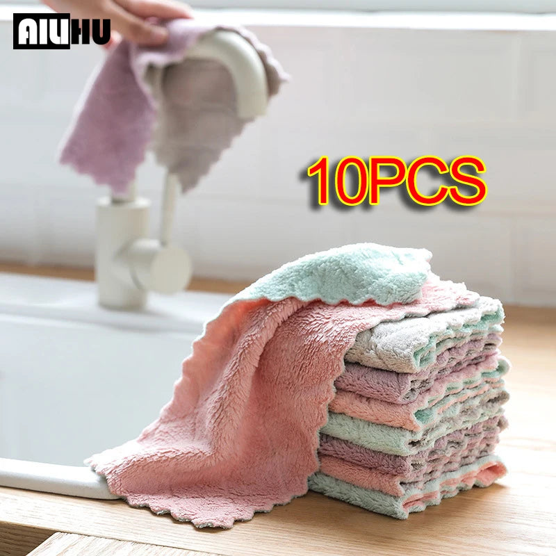 5/10PC Super Absorbent Microfiber Dish Cloths – Kitchen Cleaning Towel Set for Household Use