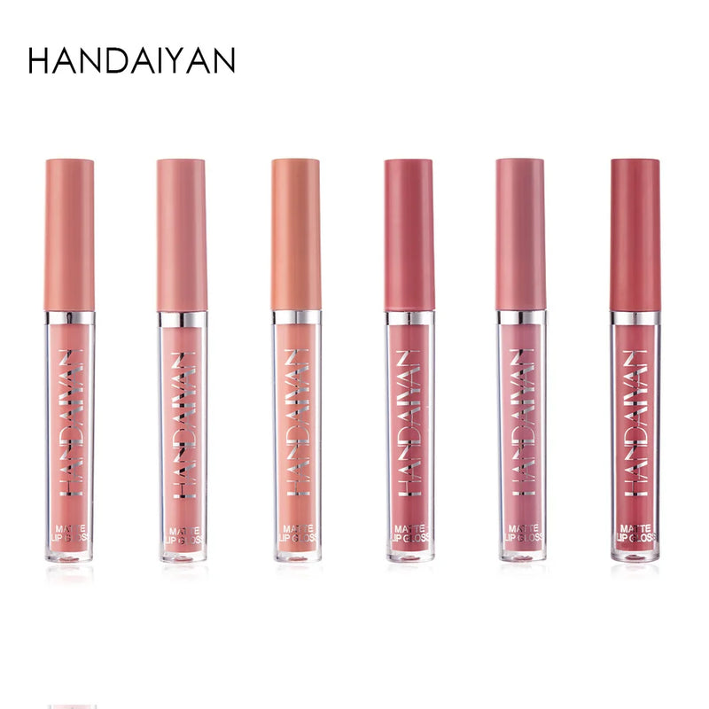 HANDAIYAN 6-Piece Liquid Velvet Matte Lip Gloss Set – Long Lasting Red & Nude Lipsticks for Women